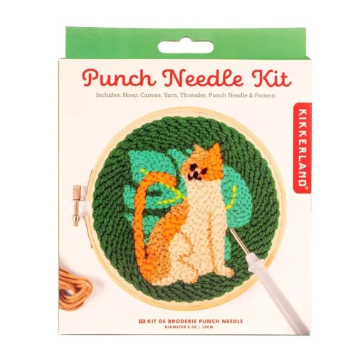 Kit punch needle KIKKERLAND com moldura circular 15cm gato