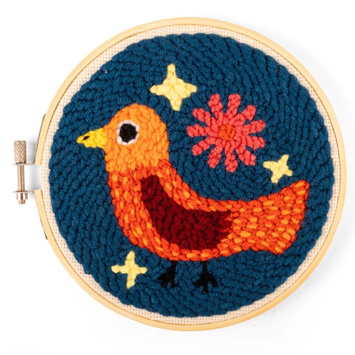 Kit de bordado con aguja perforadora KIKKERLAND con marco circular para pájaros de 15 cm.