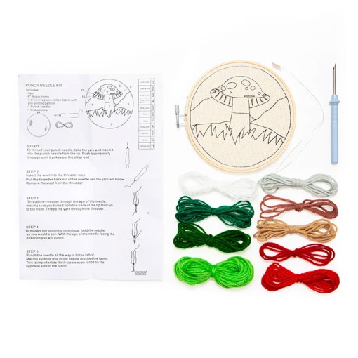Kit de bordado con aguja perforadora KIKKERLAND con marco circular en forma de hongo de 15 cm.