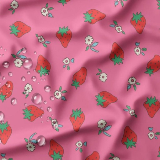 Waterproof fabric with pink strawberries, 1x1.40m, 2425/28