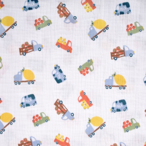 Tecido mousseline carrinhas branco 1x1,30m 2488/4