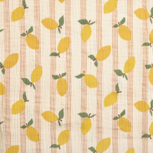 Tecido mousseline limões riscas 1x1,30m 2488/3