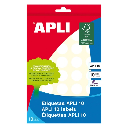 Etiquetas adesivas 19mm branco 10 folhas (400 unidades) APLI 10