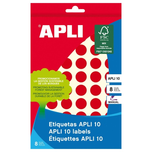 Adhesive labels 13mm red 8 sheets (616 units) APLI 10