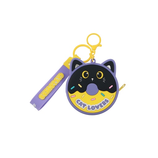 Porta-moedas donut de silicone com porta-chaves iTotal gato preto
