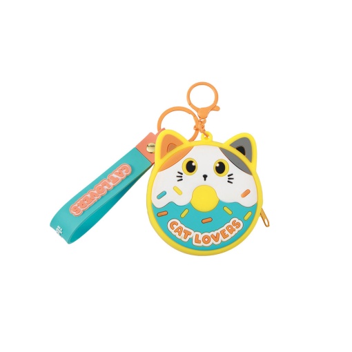 Porta-moedas donut de silicone com porta-chaves iTotal gato laranja