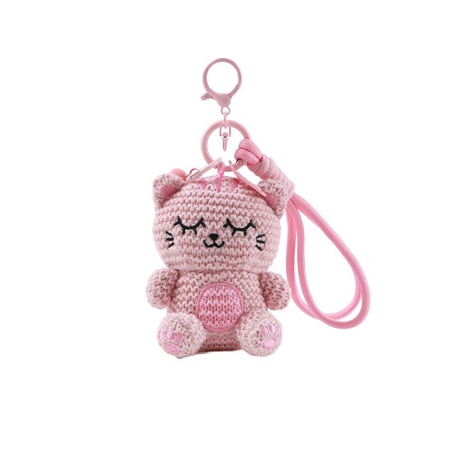 Llavero de ganchillo con forma de gato rosa de iTotal