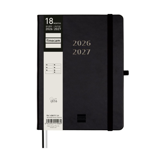Weekly school planner A5 2026/27 18 months FINOCAM Minimal black with elastic closure