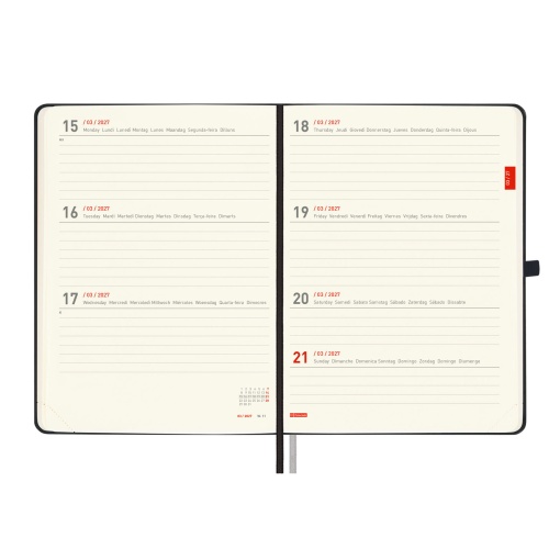 Weekly school planner A5 2026/27 18 months FINOCAM Minimal black with elastic closure