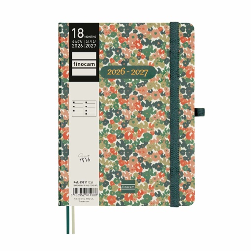 Agenda escolar semanal A5 2026/27 18 meses FINOCAM Minimal con encuadernación de margarita y banda elástica
