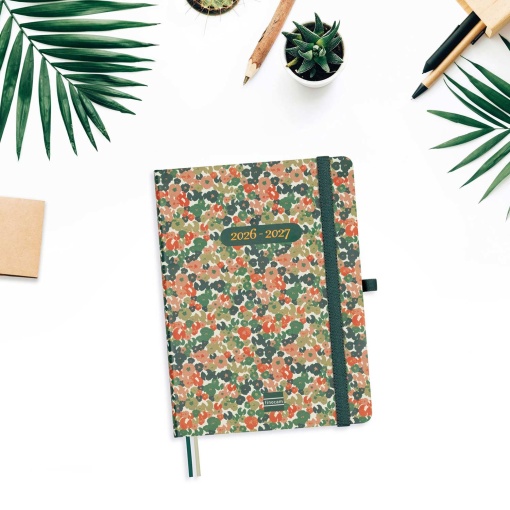 Agenda escolar semanal A5 2026/27 18 meses FINOCAM Minimal con encuadernación de margarita y banda elástica