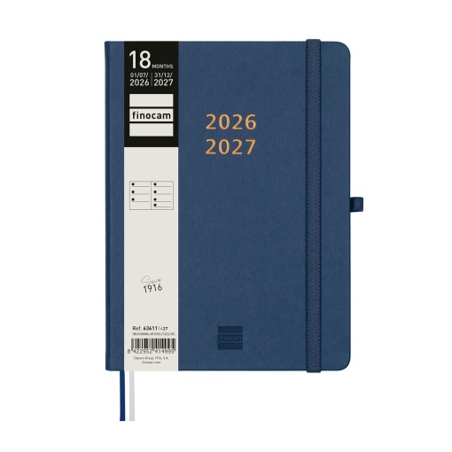 Agenda escolar semanal A5 2026/27 18 meses FINOCAM Minimal azul con banda elástica
