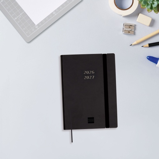 Agenda escolar diária 120x170mm 2026/27 18 meses FINOCAM Mara negro com elástico