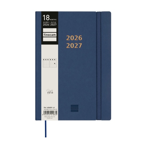 Agenda escolar semanal A5 2026/27 18 meses FINOCAM Mara azul com elástico
