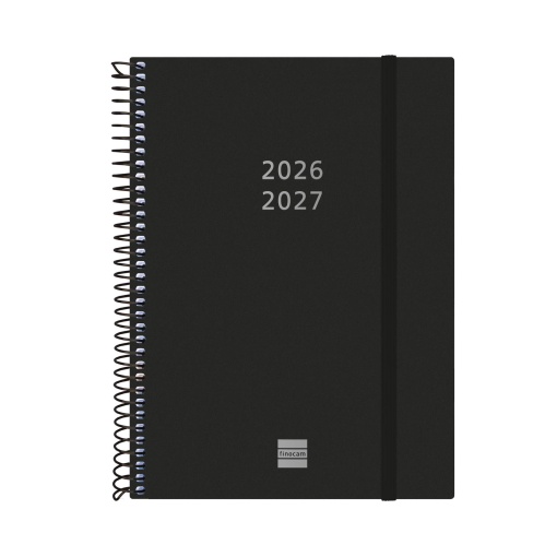 Agenda escolar semanal A5 2026/27 18 meses espiral FINOCAM negro com elástico