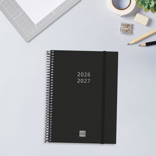 Agenda escolar semanal A5 2026/27 18 meses espiral FINOCAM negro com elástico