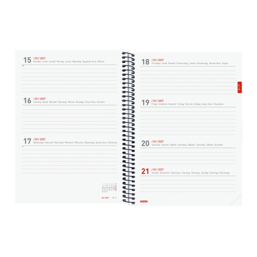 Agenda escolar semanal A5 2026/27 18 meses espiral FINOCAM negro com elástico