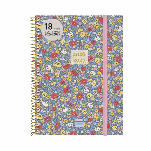 Agenda escolar semanal A5 2026/27 18 meses espiral FINOCAM girl com elástico