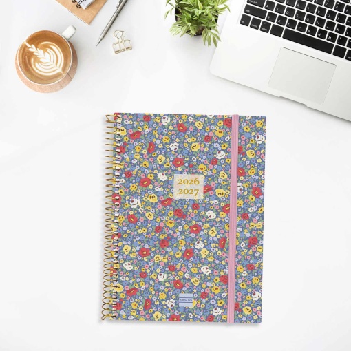 Agenda escolar semanal A5 2026/27 18 meses espiral FINOCAM girl com elástico