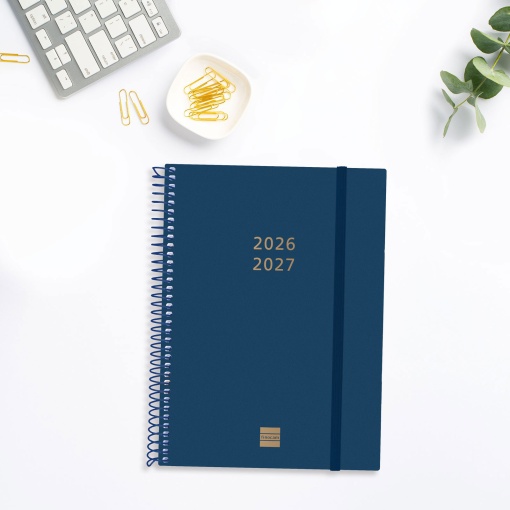 Agenda escolar semanal A5 2026/27 18 meses espiral FINOCAM azul com elástico