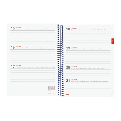 Agenda escolar semanal A5 2026/27 18 meses espiral FINOCAM azul com elástico