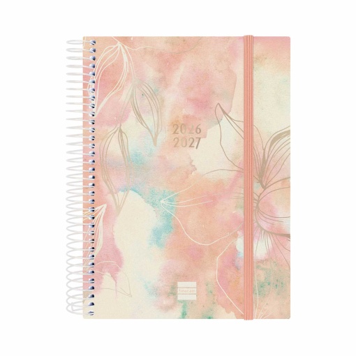 Agenda escolar 2 dias por página A5 2026/27 18 meses espiral FINOCAM pretty com elástico