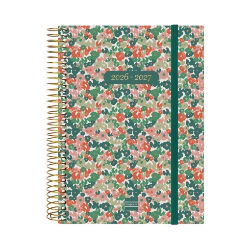 Agenda escolar 2 dias por página A5 2026/27 18 meses espiral FINOCAM daisy com elástico