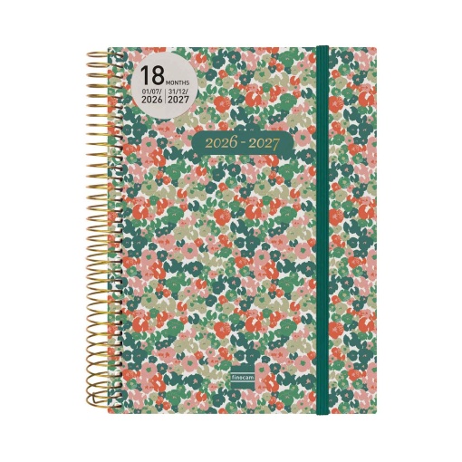 Agenda escolar 2 dias por página A5 2026/27 18 meses espiral FINOCAM daisy com elástico