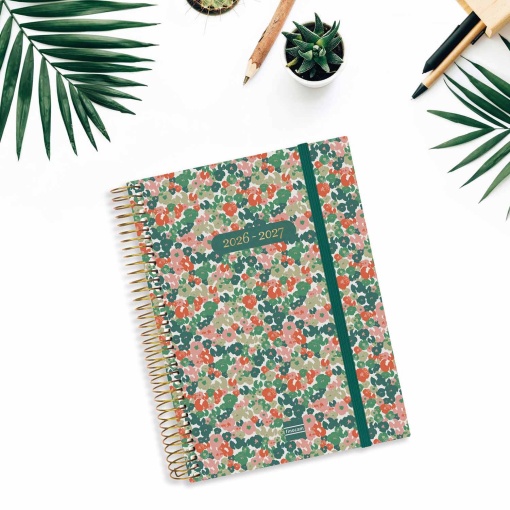 Agenda escolar 2 dias por página A5 2026/27 18 meses espiral FINOCAM daisy com elástico