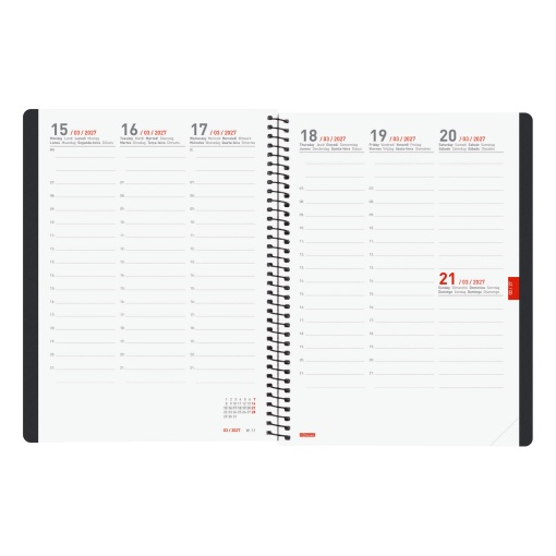 Agenda escolar semanal A5 2026/27 16 meses espiral FINOCAM Ikon negro com elástico