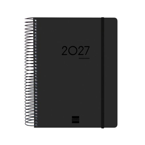 Agenda escolar diária A5 2026/27 16 meses espiral FINOCAM Ikon negro com elástico