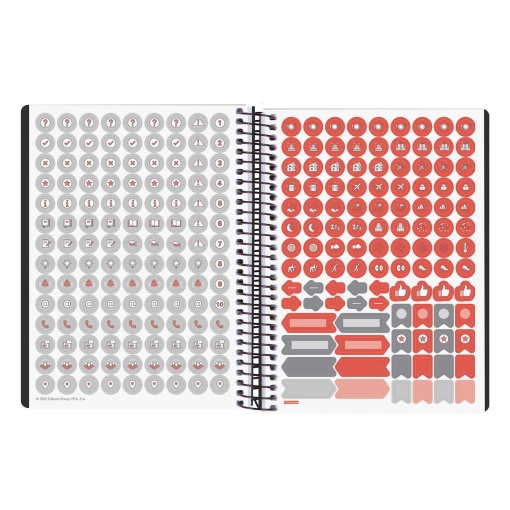 Agenda escolar diária A5 2026/27 16 meses espiral FINOCAM Ikon negro com elástico