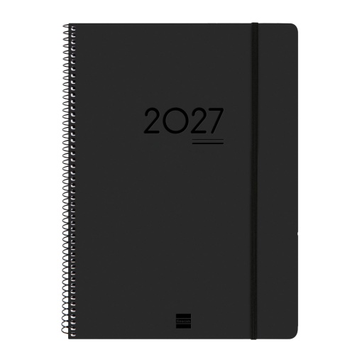 Agenda escolar semanal A4 2026/27 16 meses espiral FINOCAM Ikon negro com elástico