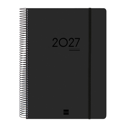 Agenda escolar diária A4 2026/27 16 meses espiral FINOCAM Ikon negro com elástico