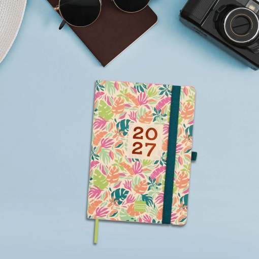 Weekly school planner 118x168mm 2026/27 16 months FINOCAM Capri jungle with elastic closure