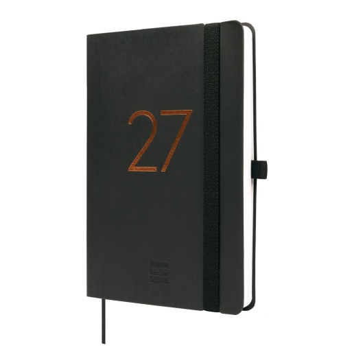 Agenda escolar semanal 118x168mm 2026/27 16 meses FINOCAM Capri negro com elástico