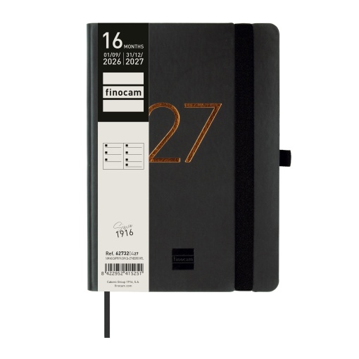 Agenda escolar semanal 118x168mm 2026/27 16 meses FINOCAM Capri negro com elástico