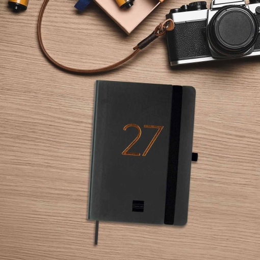 Agenda escolar semanal 118x168mm 2026/27 16 meses FINOCAM Capri negro com elástico