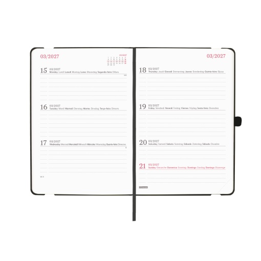 Agenda escolar semanal 118x168mm 2026/27 16 meses FINOCAM Capri negro com elástico