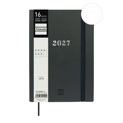 Weekly school planner A5 2026/27 16 months FINOCAM Dotted black with elastic band