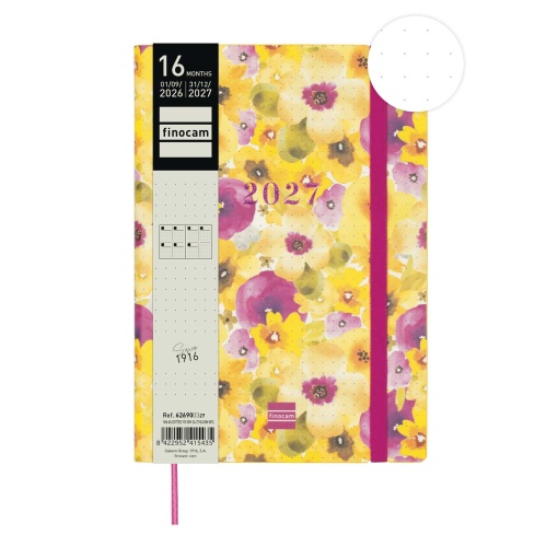 Agenda escolar semanal A5 2026/27 16 meses FINOCAM Dotted bloom com elástico