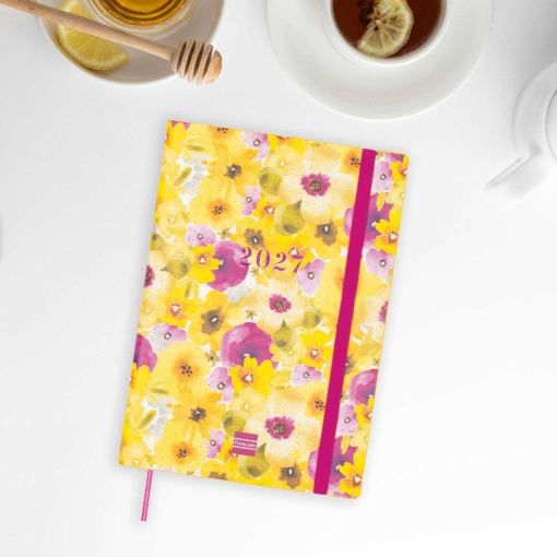 Agenda escolar semanal A5 2026/27 16 meses FINOCAM Dotted bloom com elástico