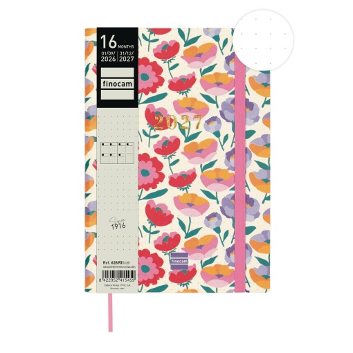 Agenda escolar semanal A5 2026/27 16 meses FINOCAM Dotted gala com elástico