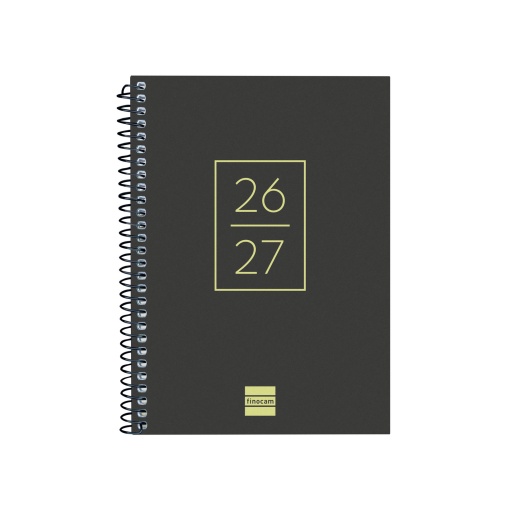 Agenda escolar semanal 120x164mm 2026/27 12 meses espiral FINOCAM Gamma negro