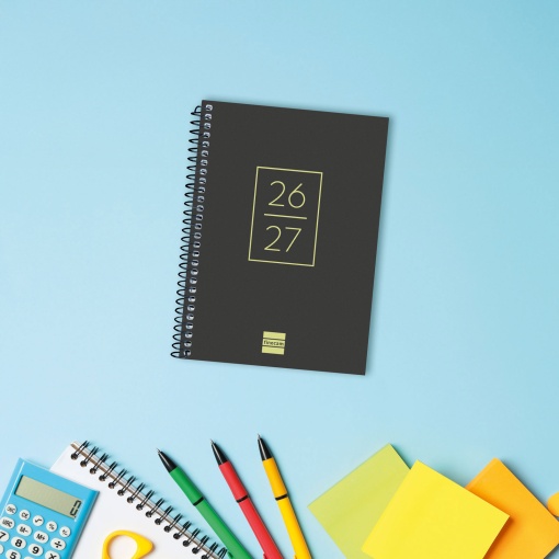 Agenda escolar semanal 120x164mm 2026/27 12 meses espiral FINOCAM Gamma negro