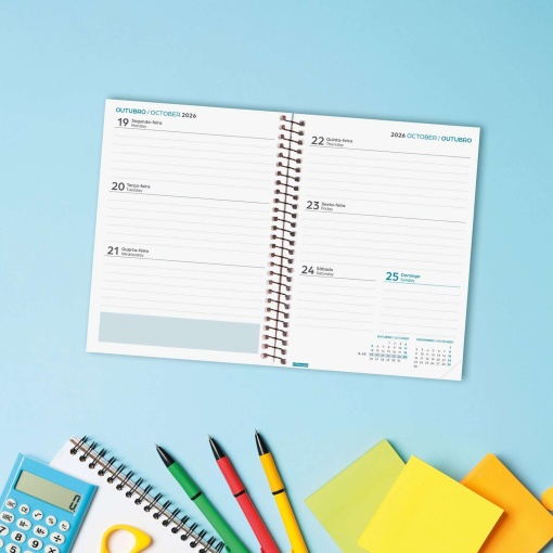 Agenda escolar semanal 120x164mm 2026/27 12 meses espiral FINOCAM Gamma negro