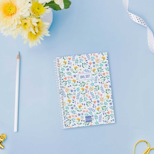 Agenda escolar semanal 120x164mm 2026/27 12 meses espiral FINOCAM Gamma fiori