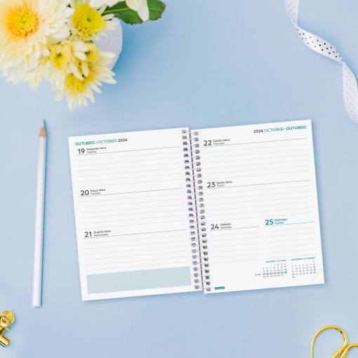 Agenda escolar semanal 120x164mm 2026/27 12 meses espiral FINOCAM Gamma fiori