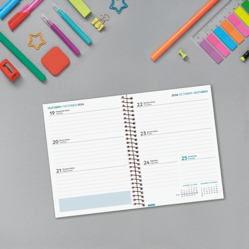 Agenda escolar semanal 120x164mm 2026/27 12 meses espiral FINOCAM Gamma colors