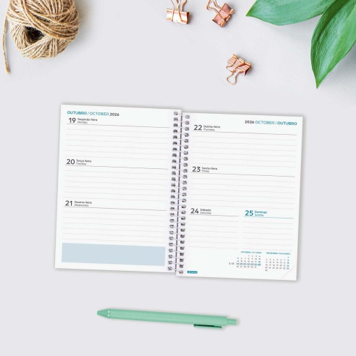 Agenda escolar semanal 120x164mm 2026/27 12 meses espiral FINOCAM Gamma selva